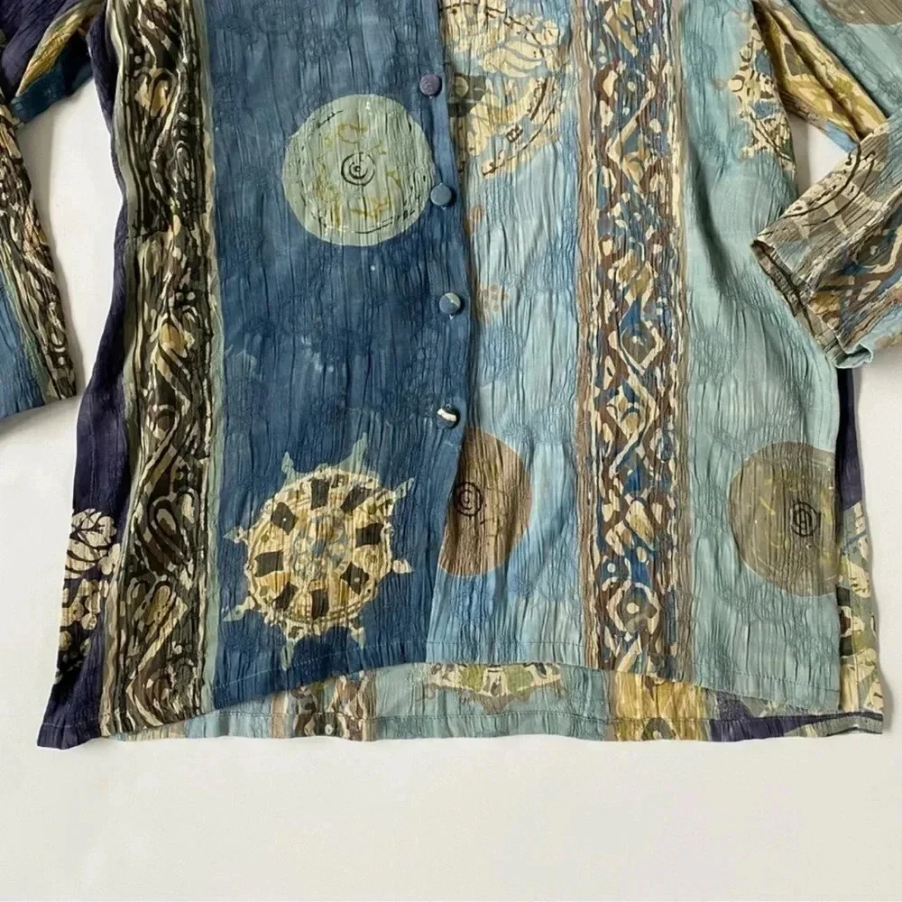 Hilo Hattie Hawaiian Vintage Button tunic Top Gypsy sun art  Resortwear tropical